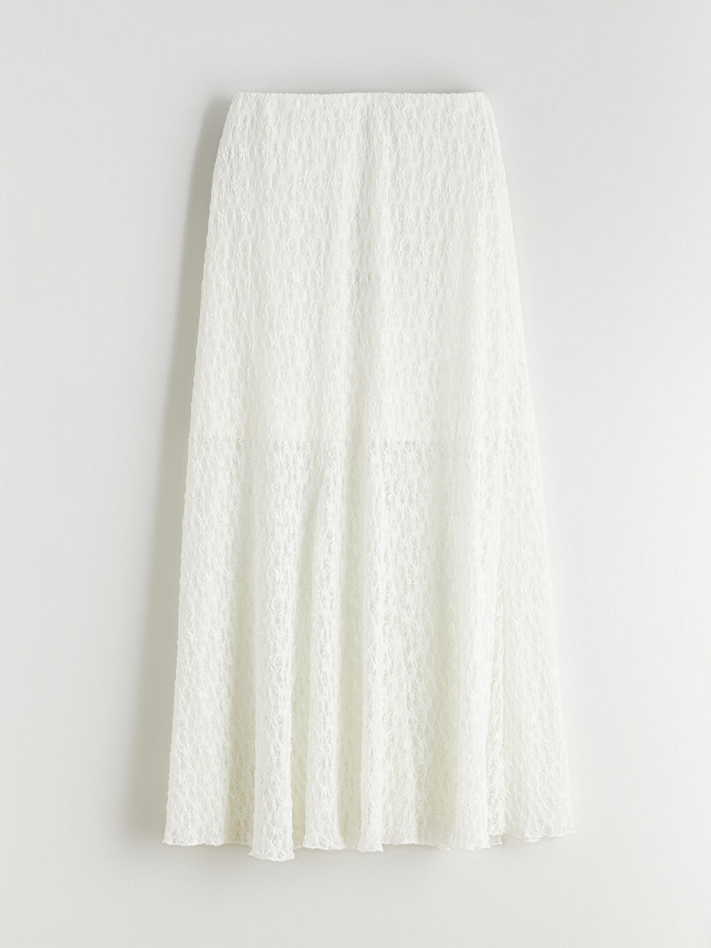 Beyaz Beli Lastikli A Kesim Dantelli Etek-4