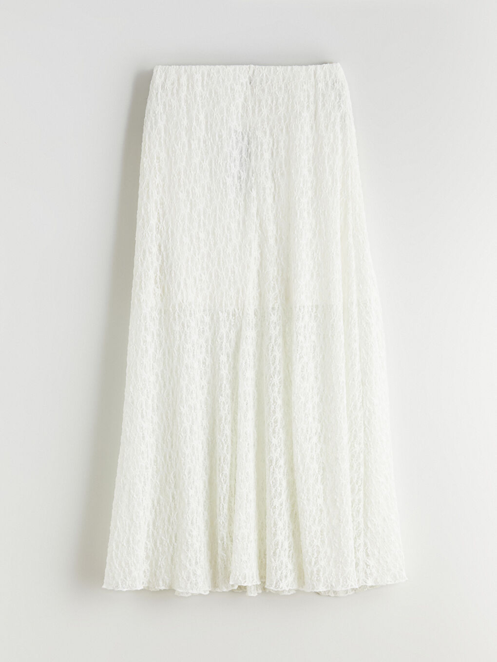 Beyaz Beli Lastikli A Kesim Dantelli Etek-5