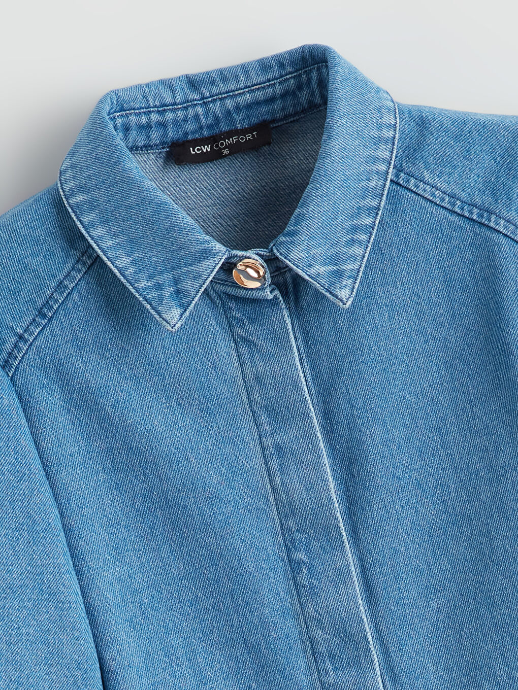 İndigo Balon Kollu Kadın Jean Gömlek-5