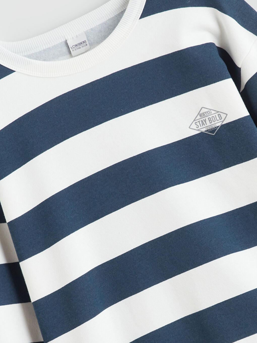 Lacivert Bisiklet Yaka Çizgili Erkek Çocuk Sweatshirt-2