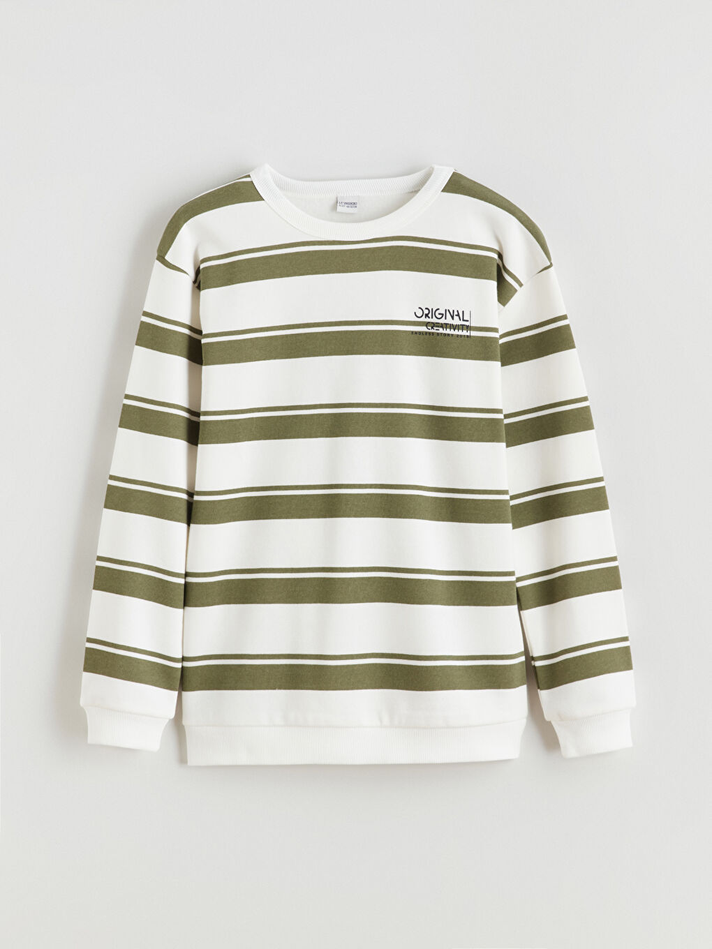 Haki Bisiklet Yaka Çizgili Erkek Çocuk Sweatshirt