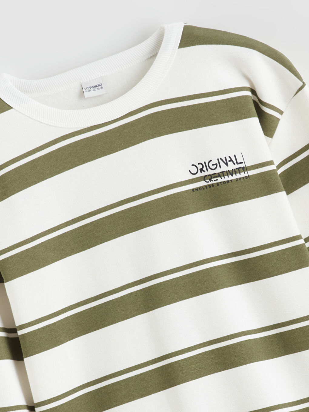 Haki Bisiklet Yaka Çizgili Erkek Çocuk Sweatshirt-2