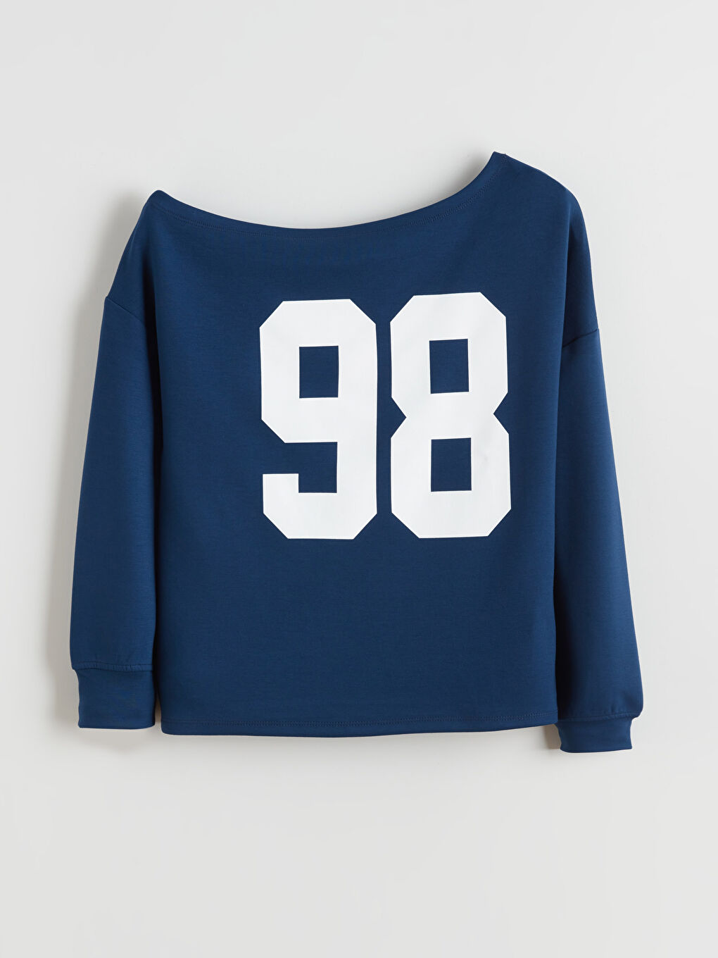 Lacivert Kayık Yaka Kadın Sweatshirt-4