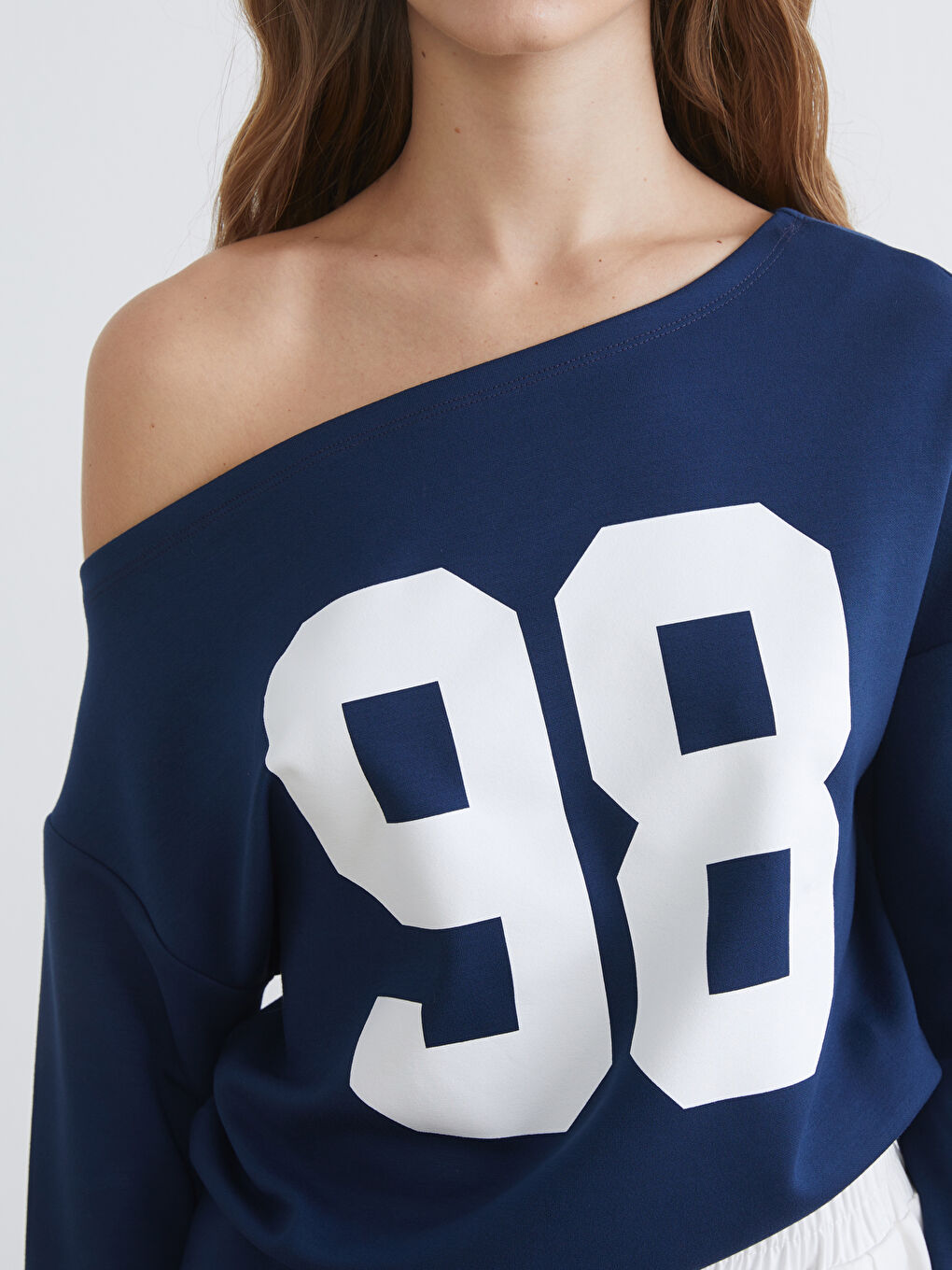 Lacivert Kayık Yaka Kadın Sweatshirt-2