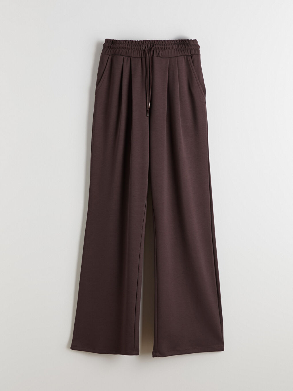 Kahverengi Beli Lastikli Geniş Paça Kadın Eşofman Altı-4