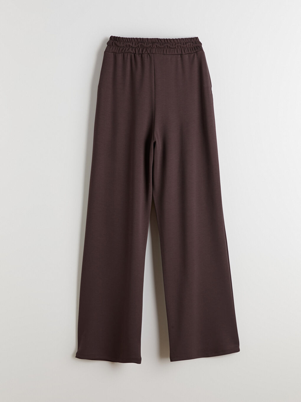 Kahverengi Beli Lastikli Geniş Paça Kadın Eşofman Altı-5