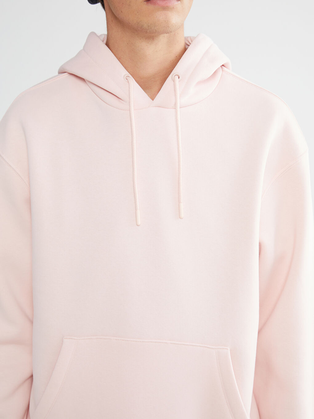Pembe Kanguru Cepli Erkek Kalın Hoodie-2