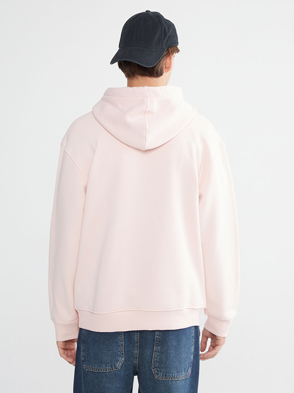 Pembe Kanguru Cepli Erkek Kalın Hoodie-3