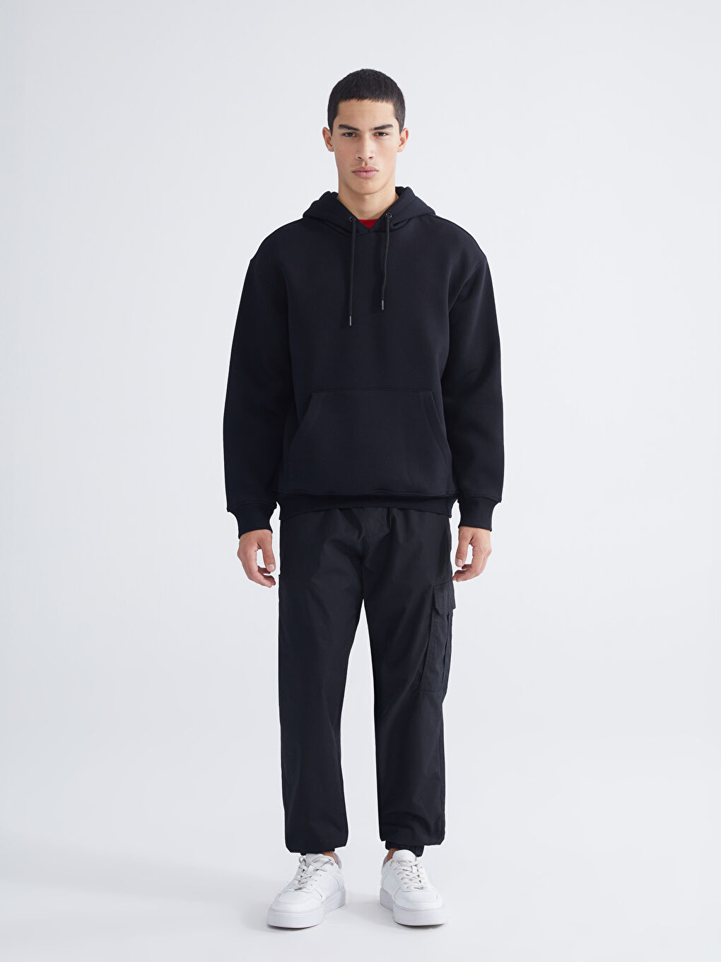 Siyah Kanguru Cepli Erkek Kalın Hoodie-1