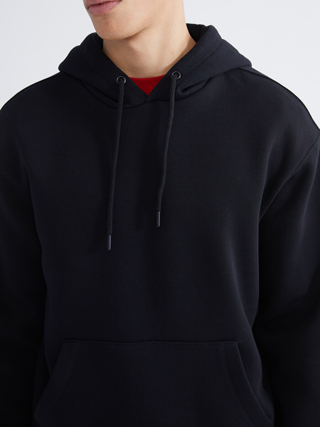 Siyah Kanguru Cepli Erkek Kalın Hoodie-2