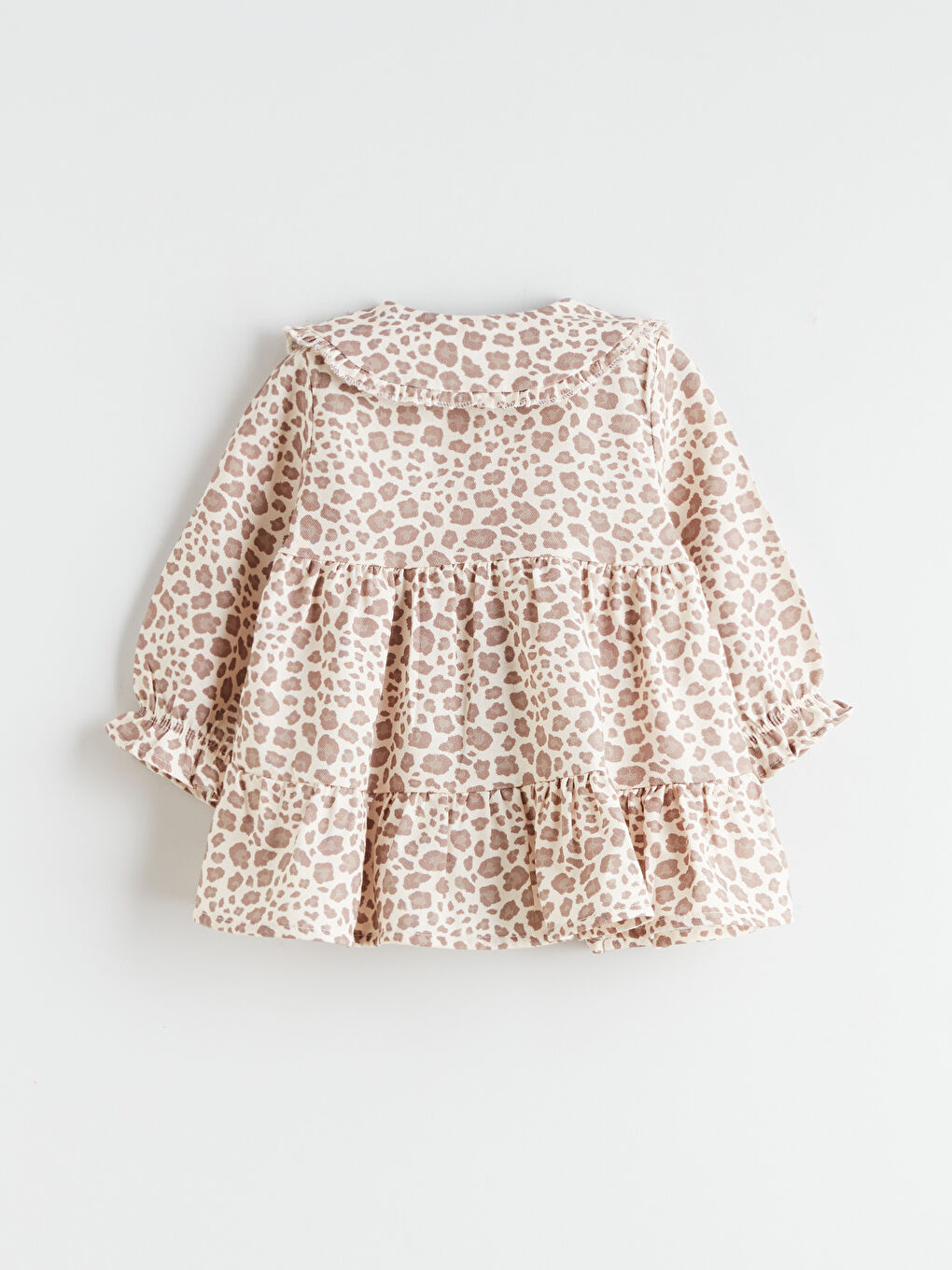 Kahverengi Bebe Yaka Fırfırlı Kız Bebek Elbise-1