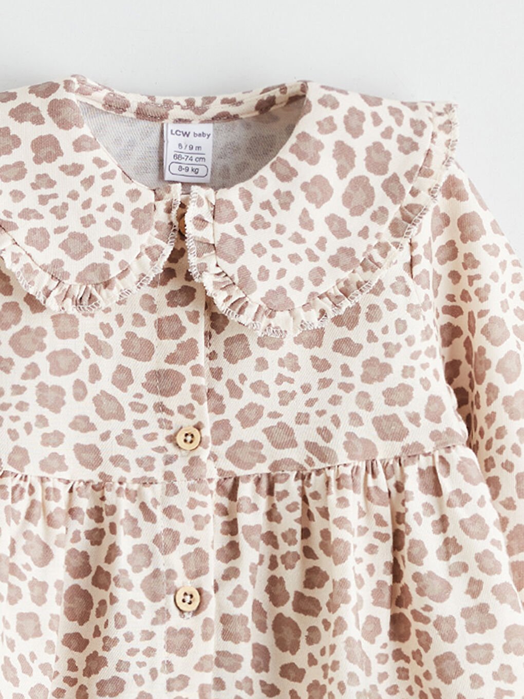 Kahverengi Bebe Yaka Fırfırlı Kız Bebek Elbise-2