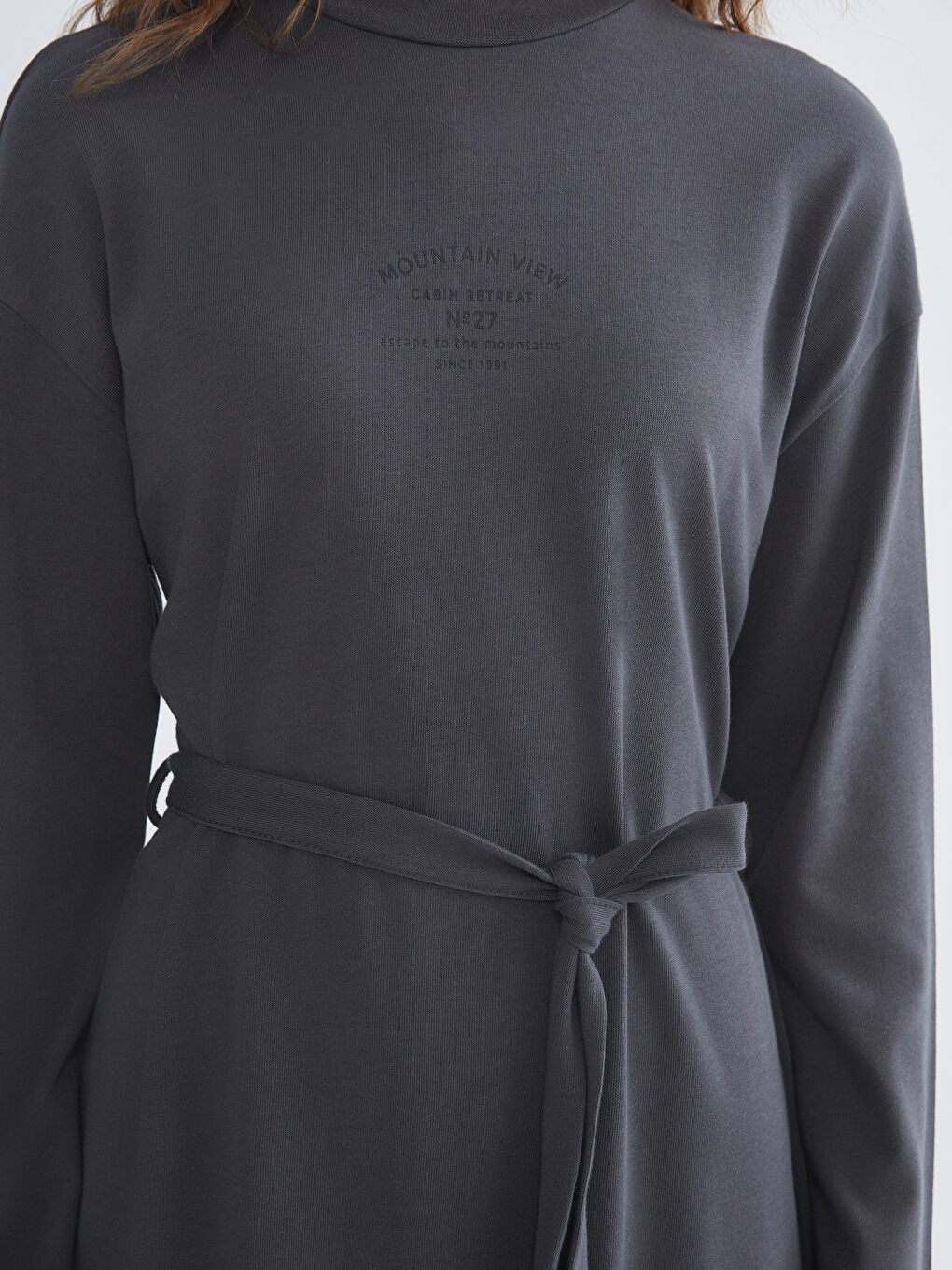 Antrasit Bisiklet Yaka Nakışlı Elbise-2