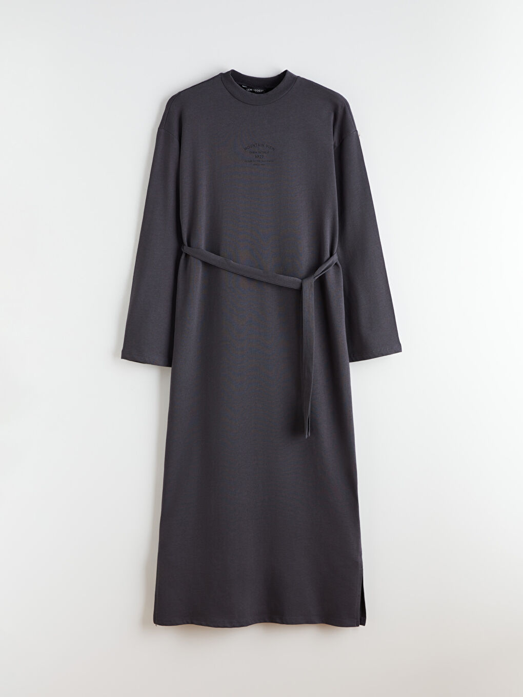 Antrasit Bisiklet Yaka Nakışlı Elbise-4