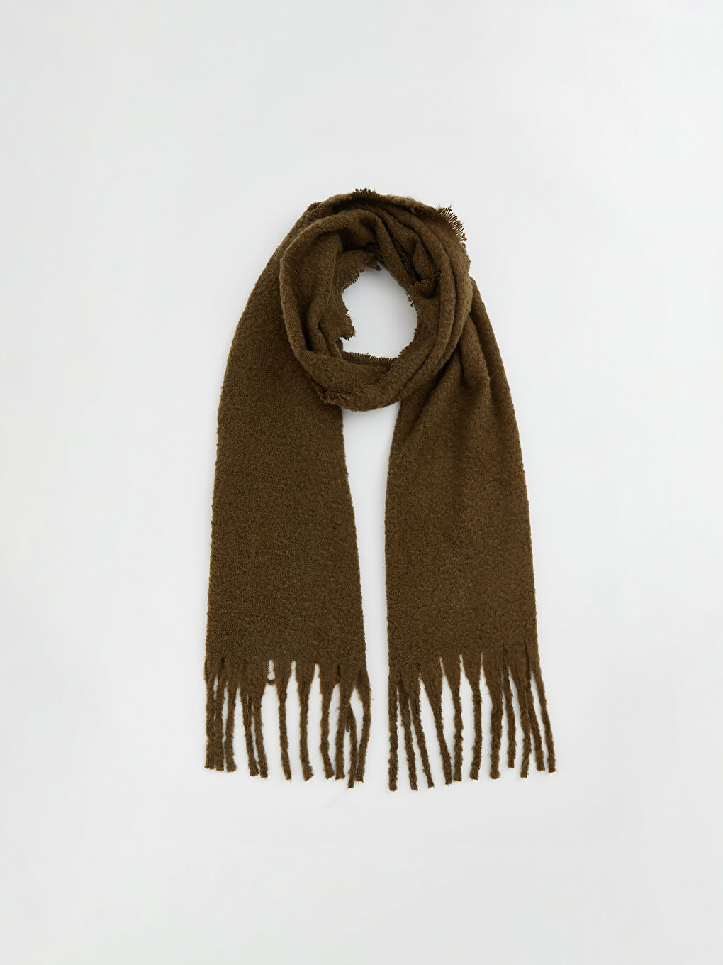 Haki Püsküllü Kadın Atkı