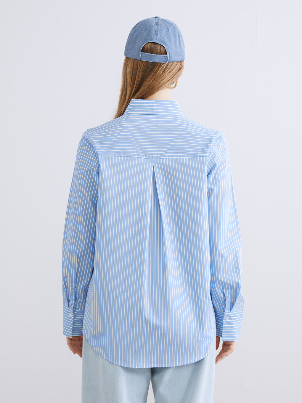 Mavi Çizgili Kadın Gömlek-2