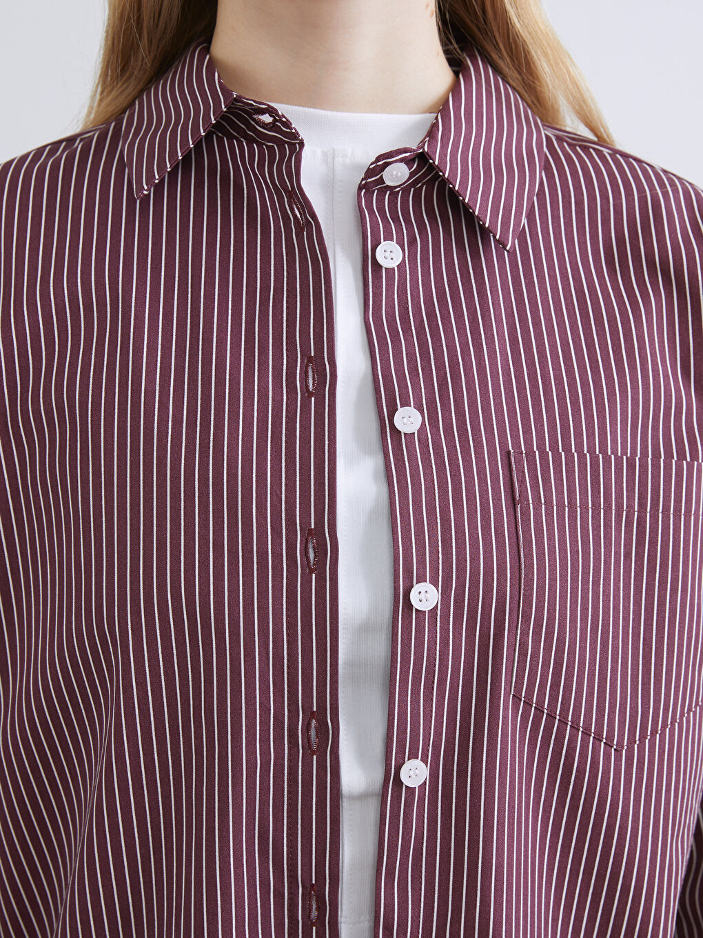 Bordo Çizgili Kadın Gömlek-2