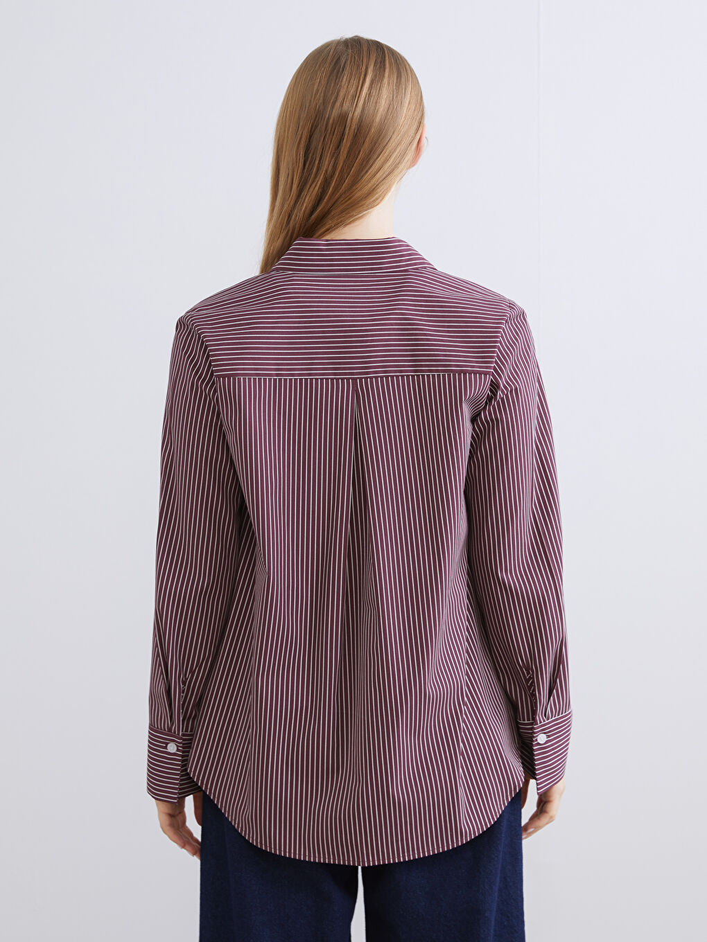 Bordo Çizgili Kadın Gömlek-3