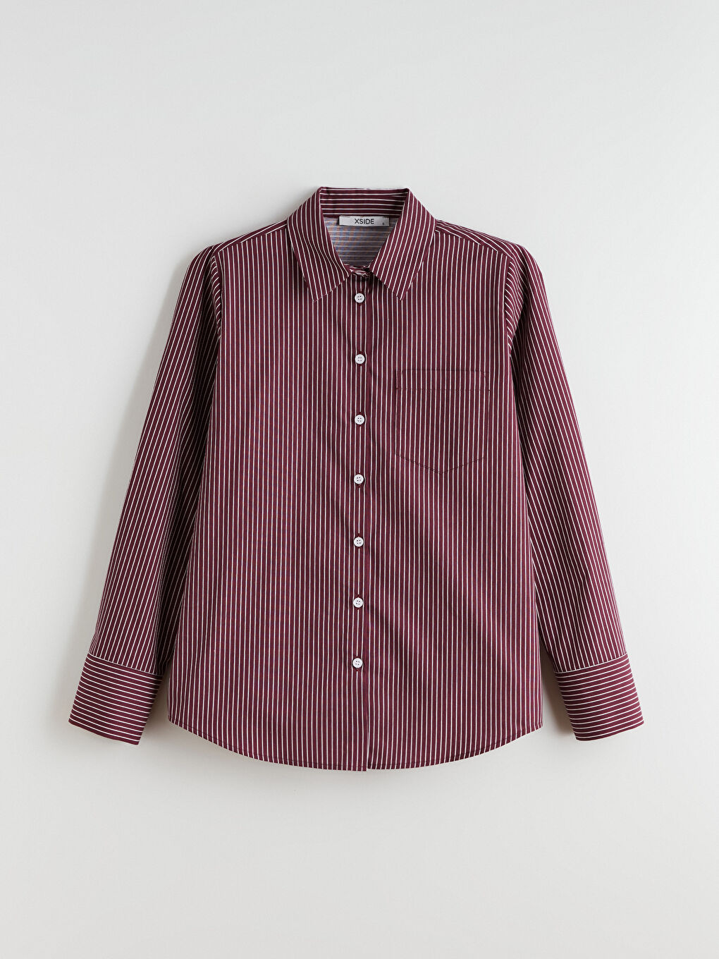 Bordo Çizgili Kadın Gömlek-4