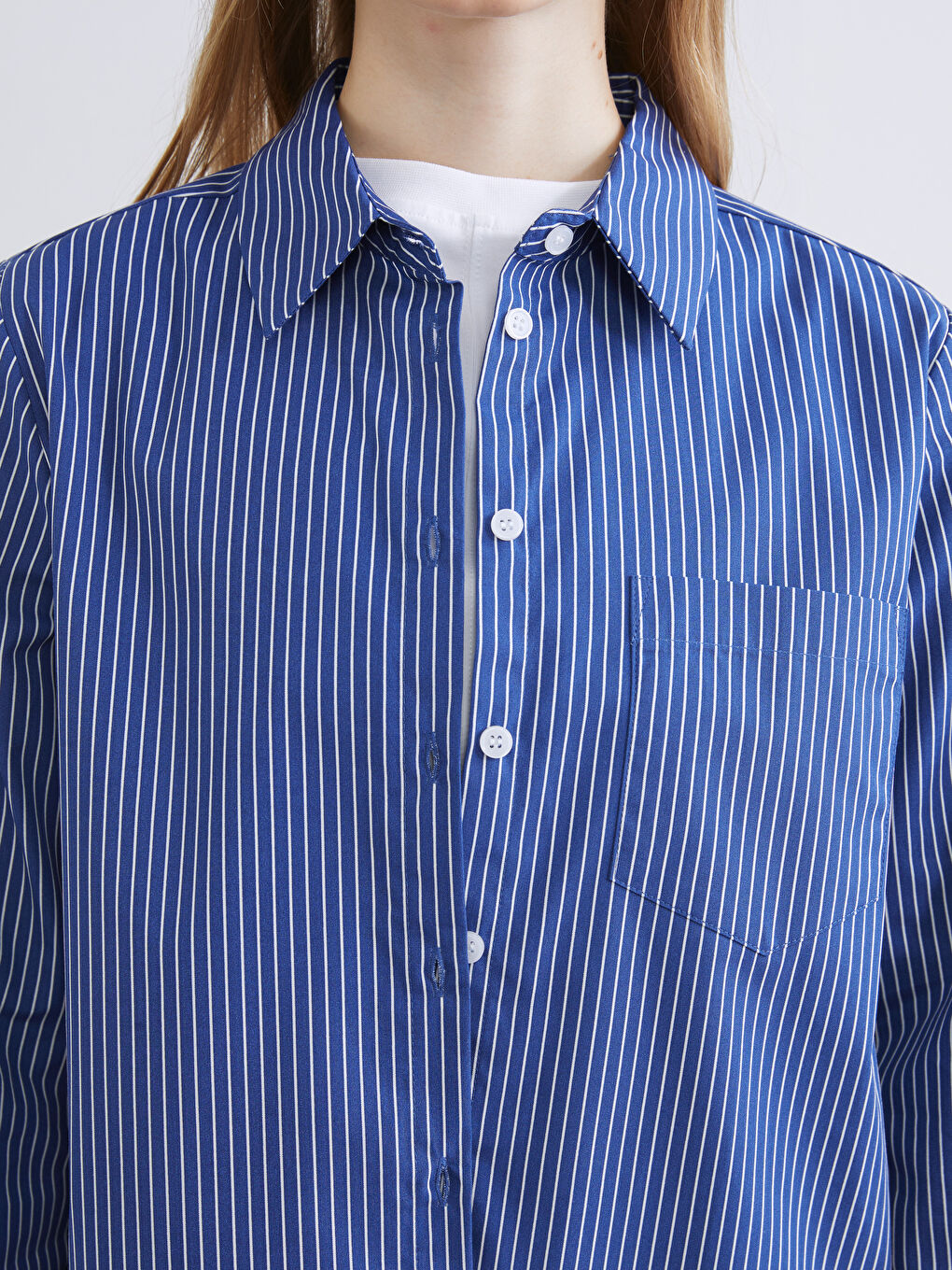 Lacivert Çizgili Kadın Gömlek-2