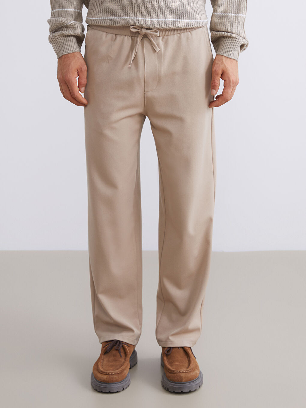 Bej Yandan Cepli Beli Lastikli Erkek Pantolon-1