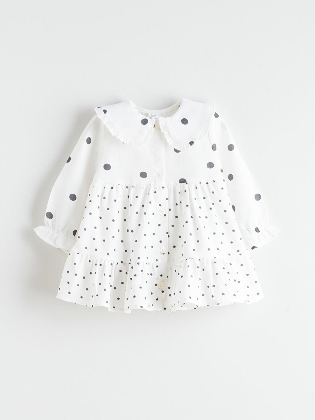 Ekru Bebe Yaka Fırfırlı Kız Bebek Elbise