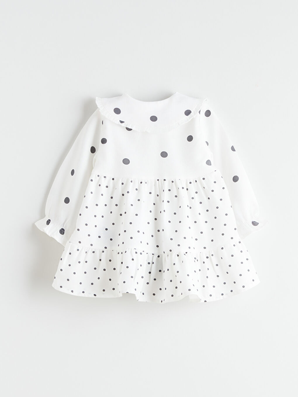 Ekru Bebe Yaka Fırfırlı Kız Bebek Elbise-1