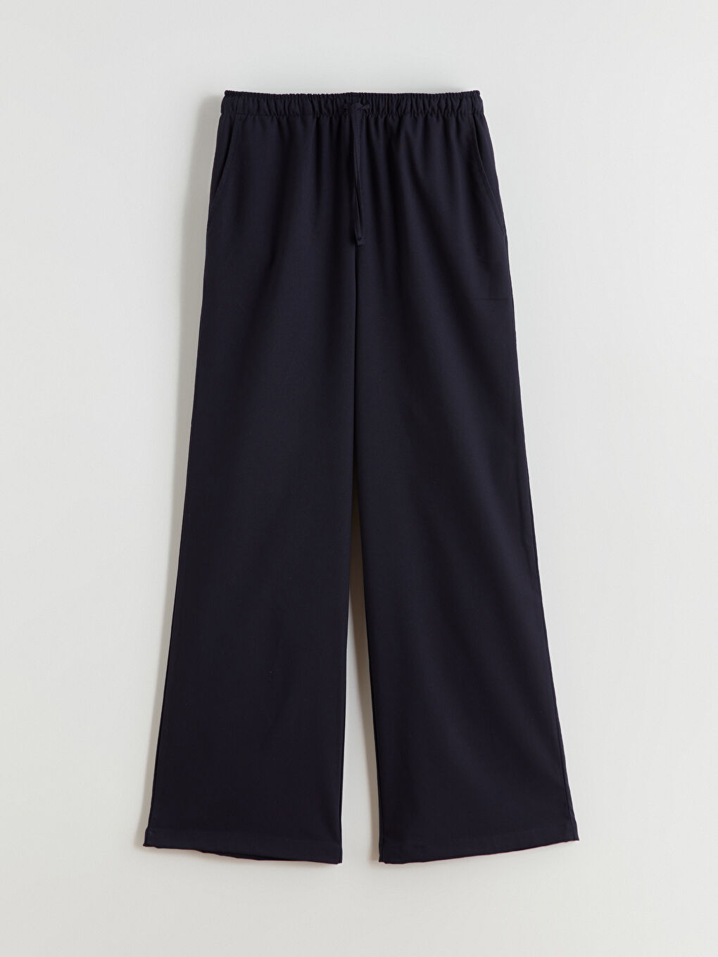 Lacivert Beli Lastikli Geniş Paça Kadın Pantolon-4