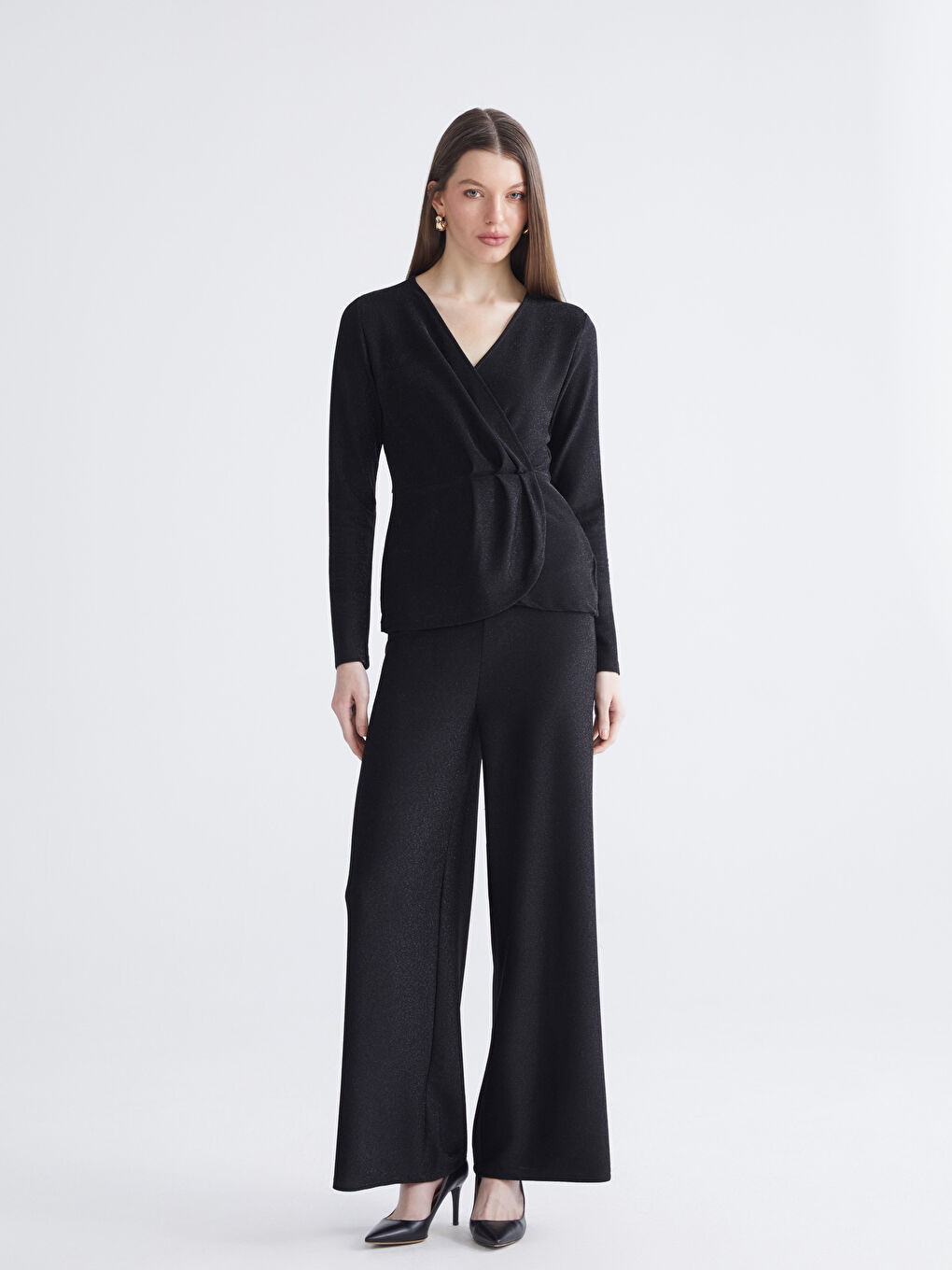 Karışık Beli Lastikli Parlak Görünümlü Kadın Pantolon