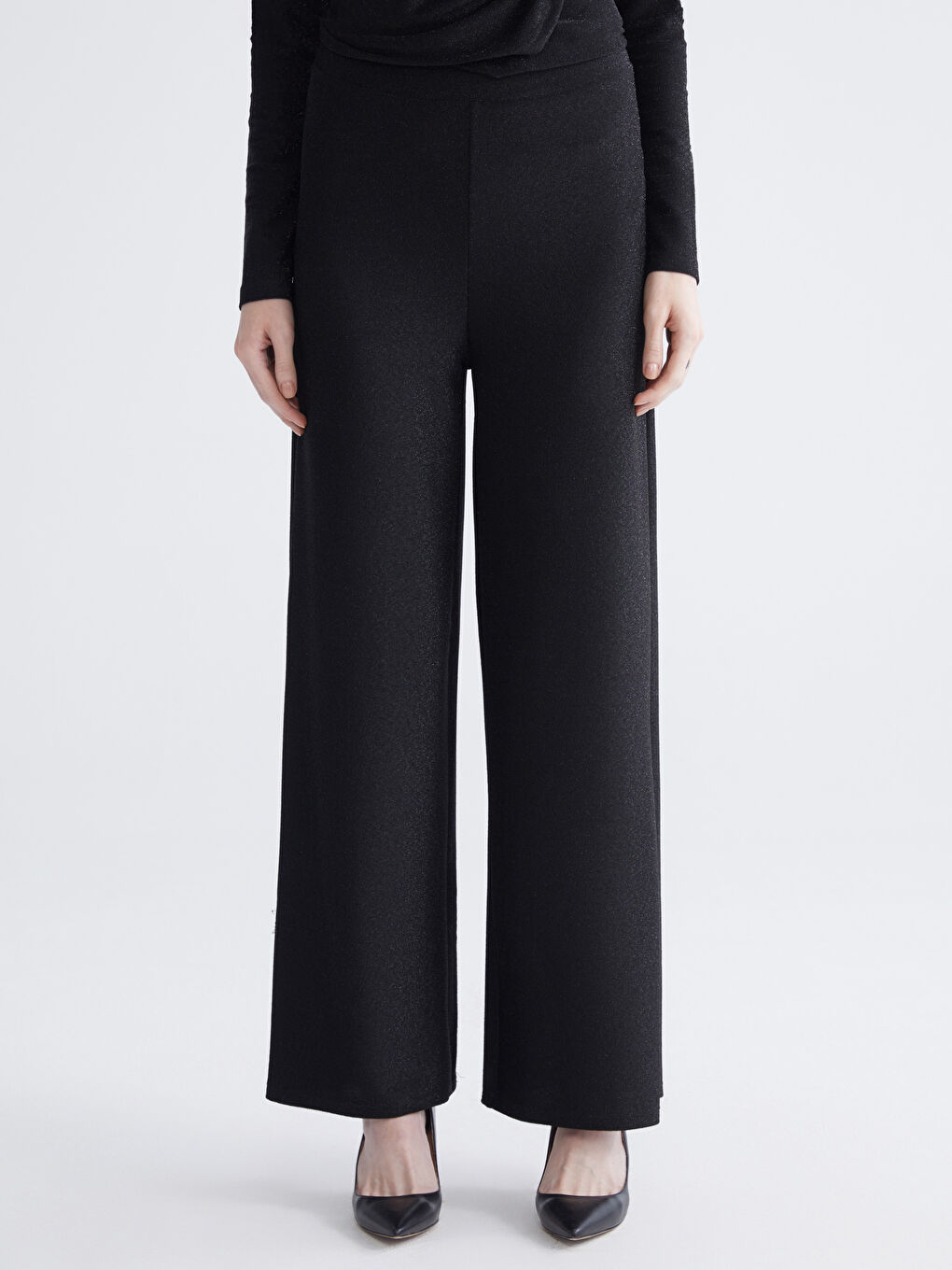 Karışık Beli Lastikli Parlak Görünümlü Kadın Pantolon-1