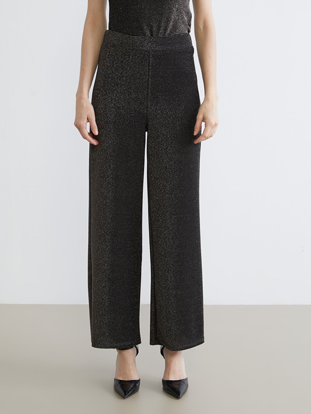 Elasticated Waist Shiny Look Women's Trousers-1