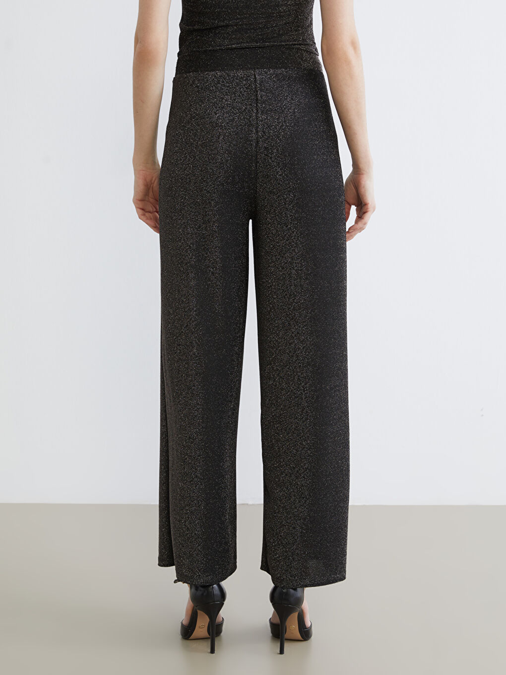 Elasticated Waist Shiny Look Women's Trousers-3