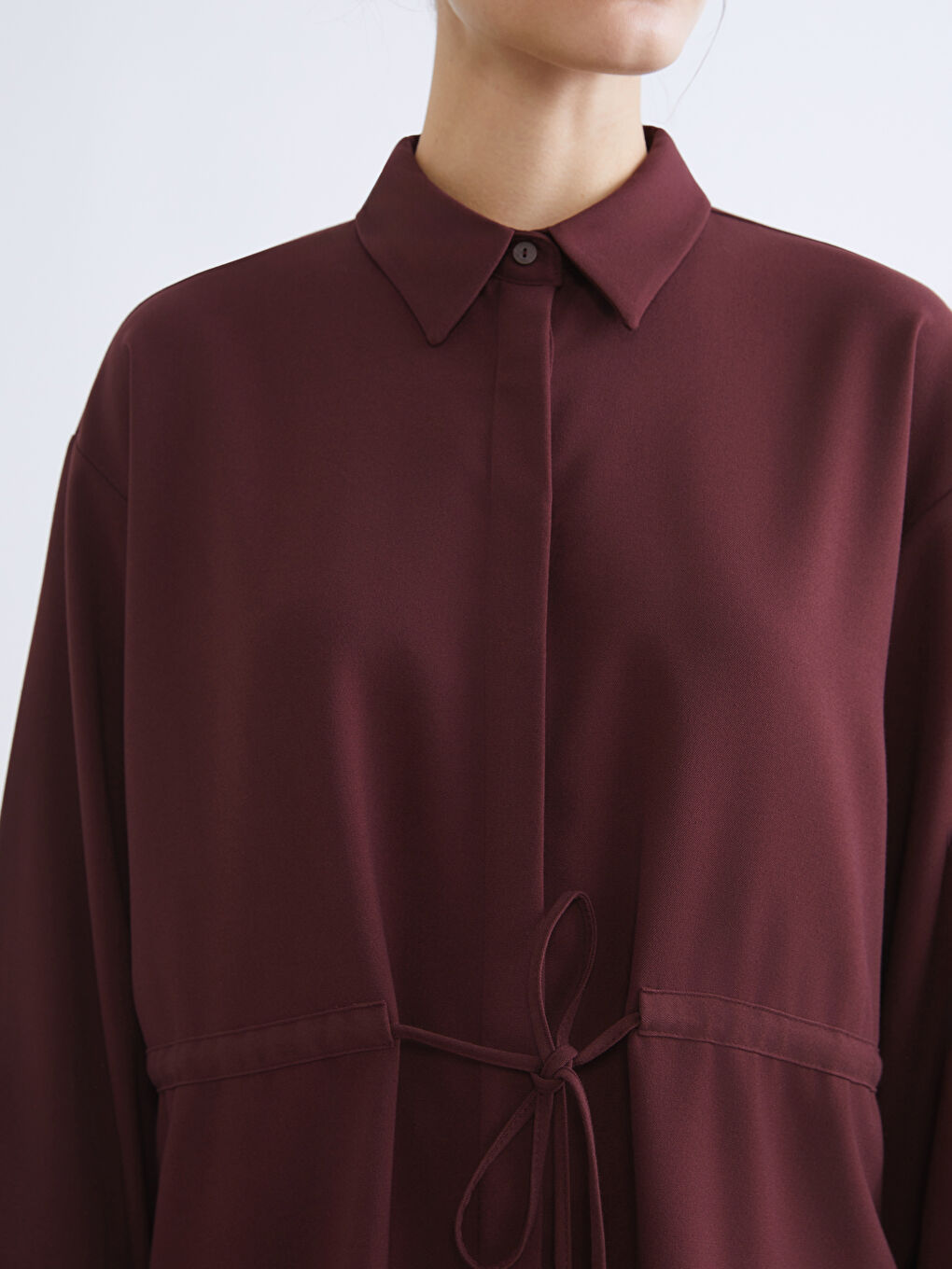 Bordo Beli Bağlamalı Kadın Gömlek Tunik-2