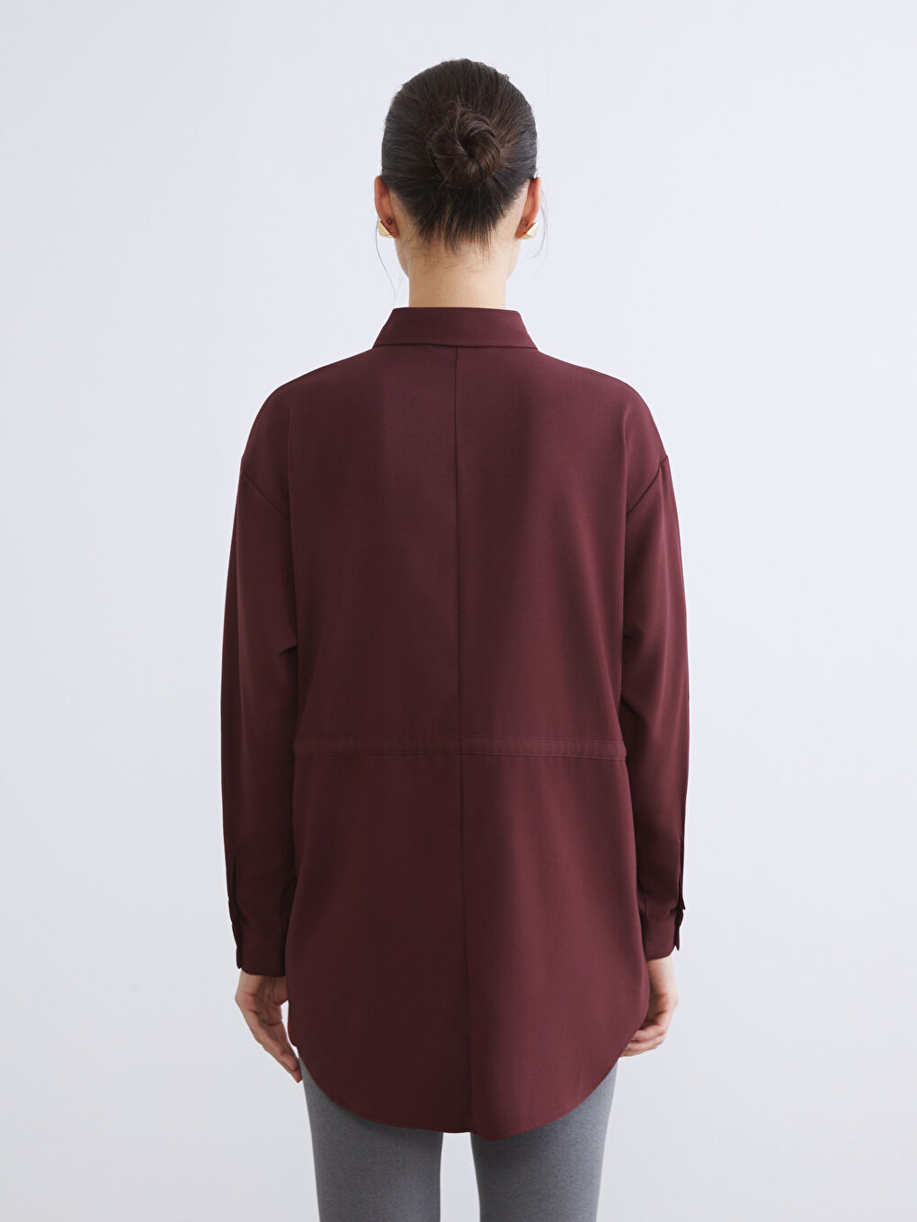 Bordo Beli Bağlamalı Kadın Gömlek Tunik-3