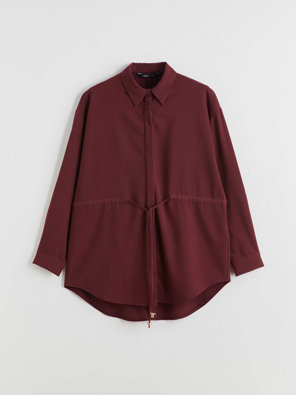 Bordo Beli Bağlamalı Kadın Gömlek Tunik-4