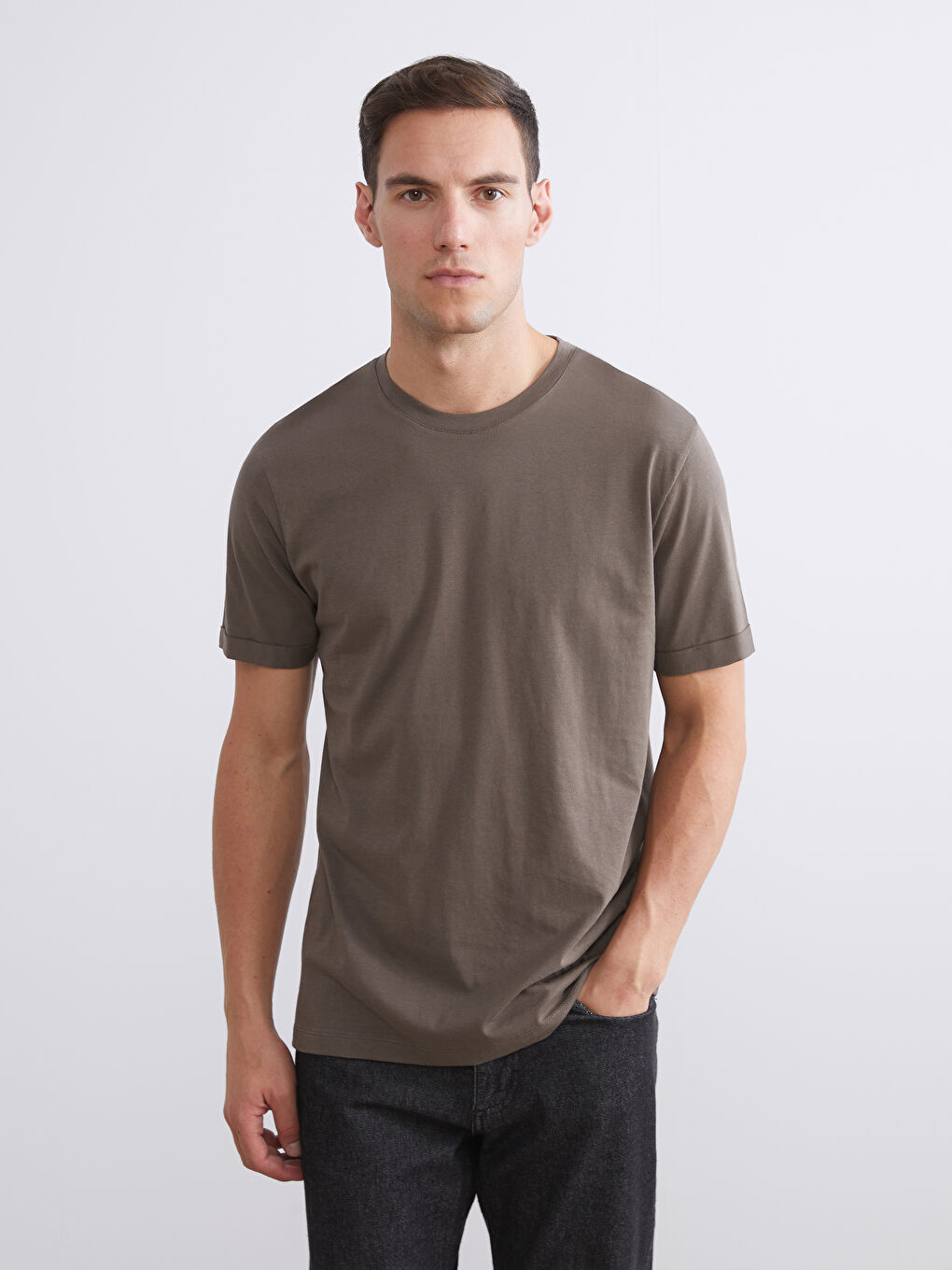 Kahverengi Bisiklet Yaka Penye Erkek Tişört