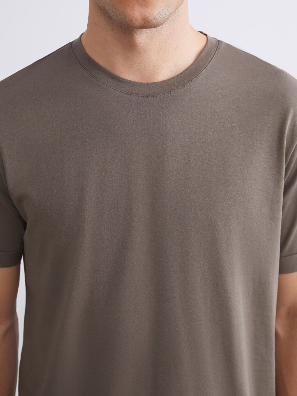 Kahverengi Bisiklet Yaka Penye Erkek Tişört-2