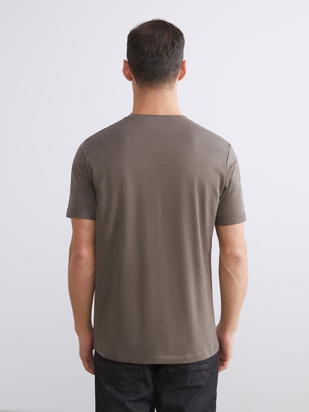 Kahverengi Bisiklet Yaka Penye Erkek Tişört-3