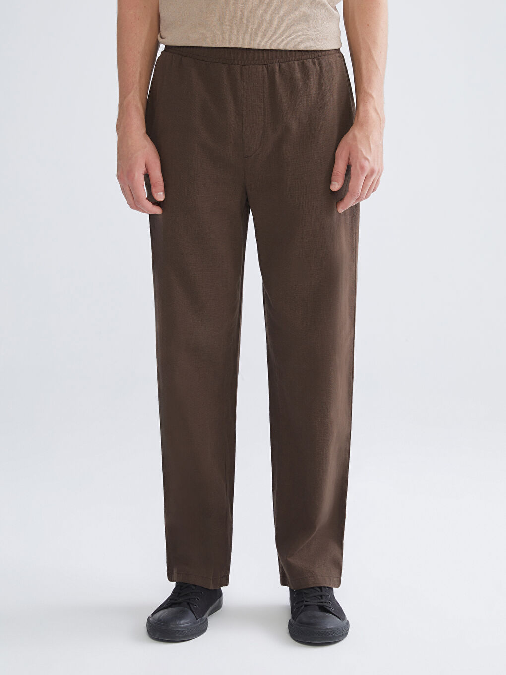 Kahverengi Standart Kalıp Erkek Pantolon-1