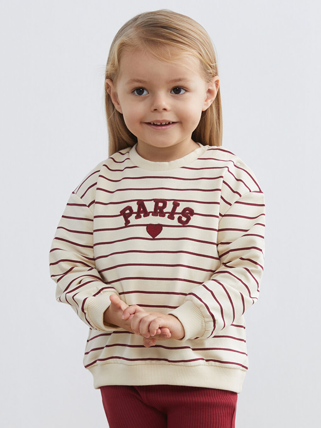 Ekru Nakışlı Kız Bebek Sweatshirt ve Tayt 2'li-1