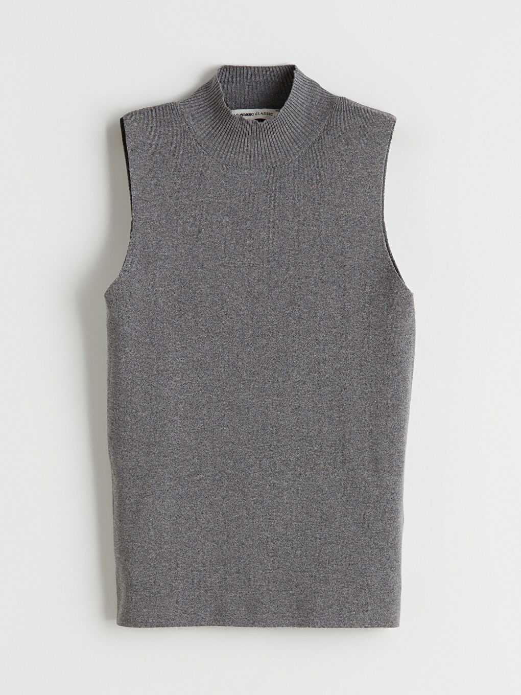 Gri Dik Yaka Kadın Triko Süveter-4