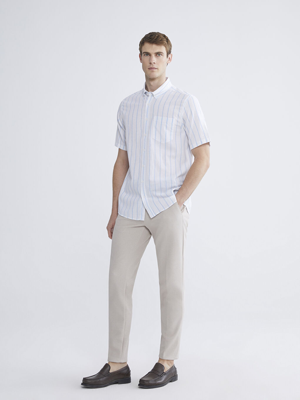 Mavi Regular Fit Çizgili Erkek Gömlek-1