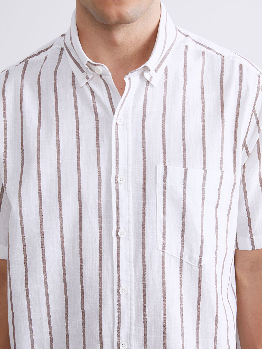 Kahverengi Regular Fit Çizgili Erkek Gömlek-2