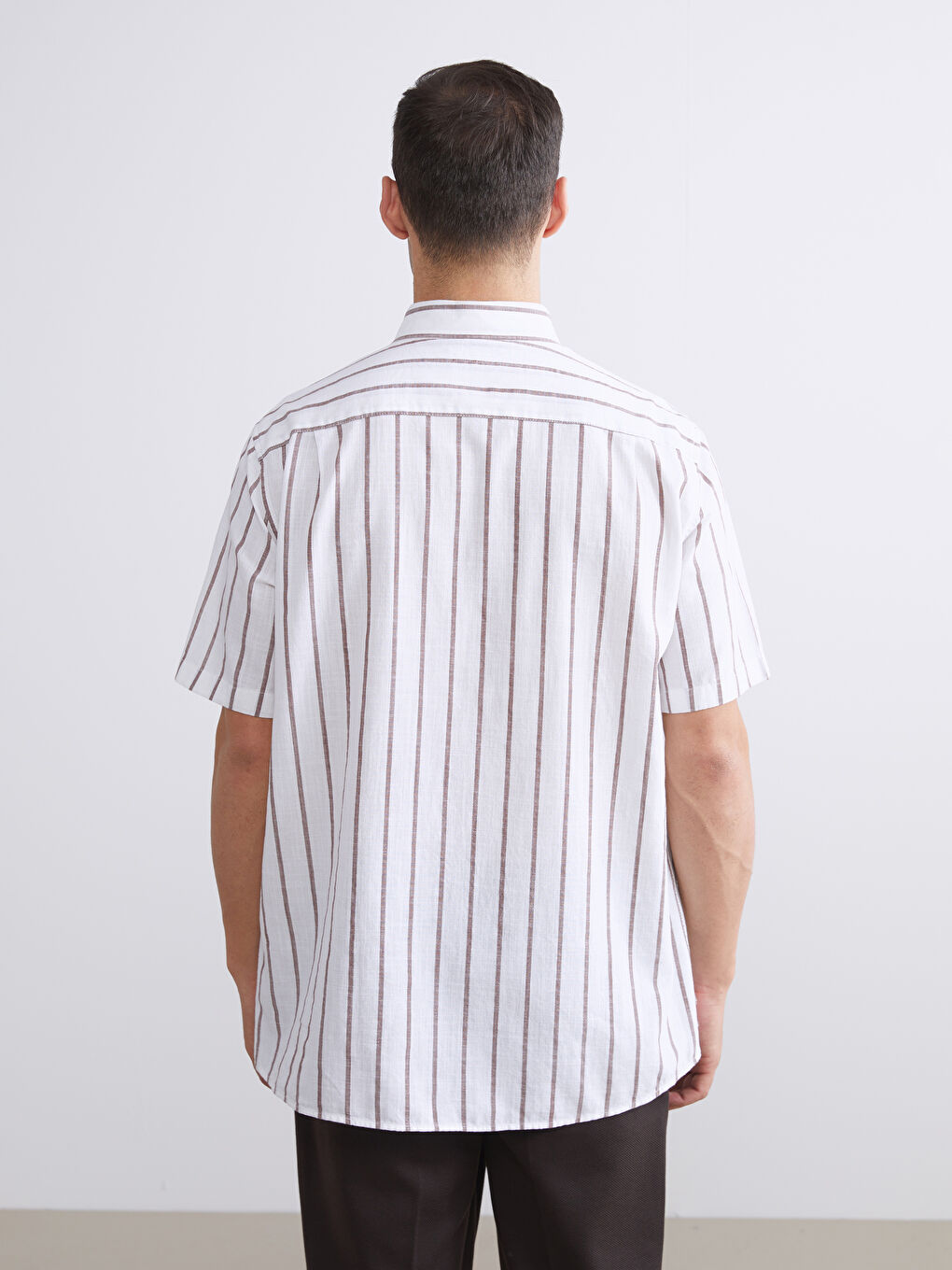 Kahverengi Regular Fit Çizgili Erkek Gömlek-3