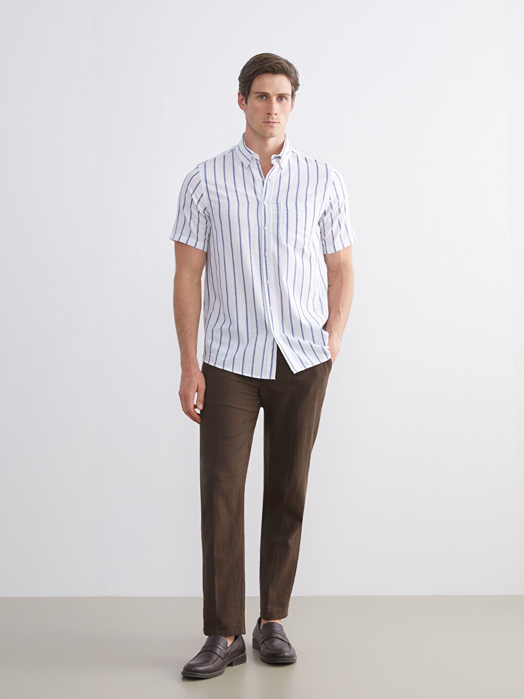 Lacivert Regular Fit Çizgili Erkek Gömlek-1