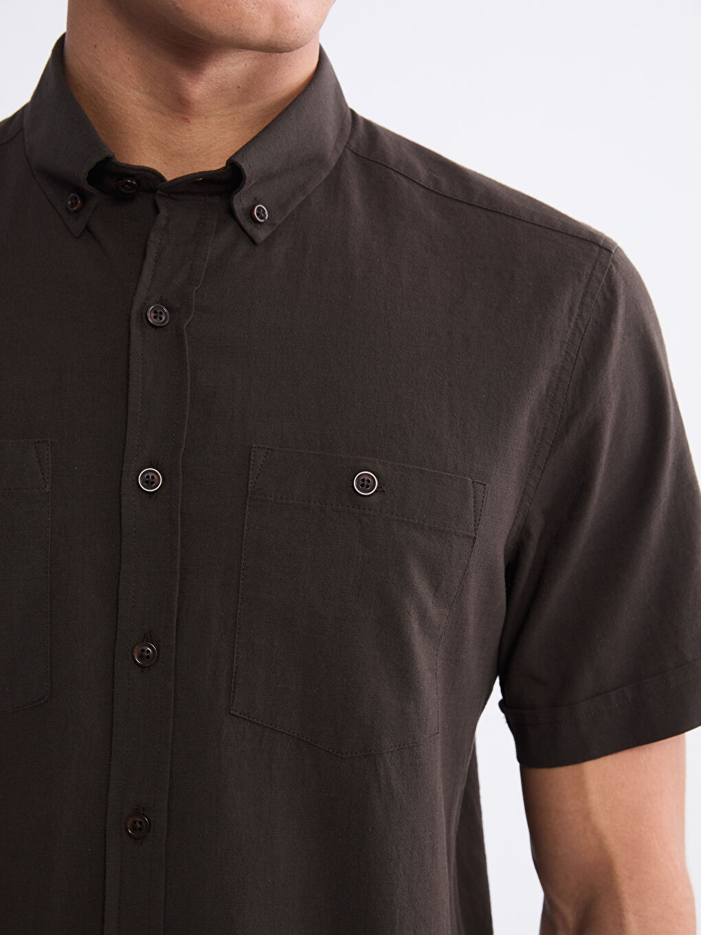Kahverengi Regular Fit Kısa Kollu Erkek Gömlek-2