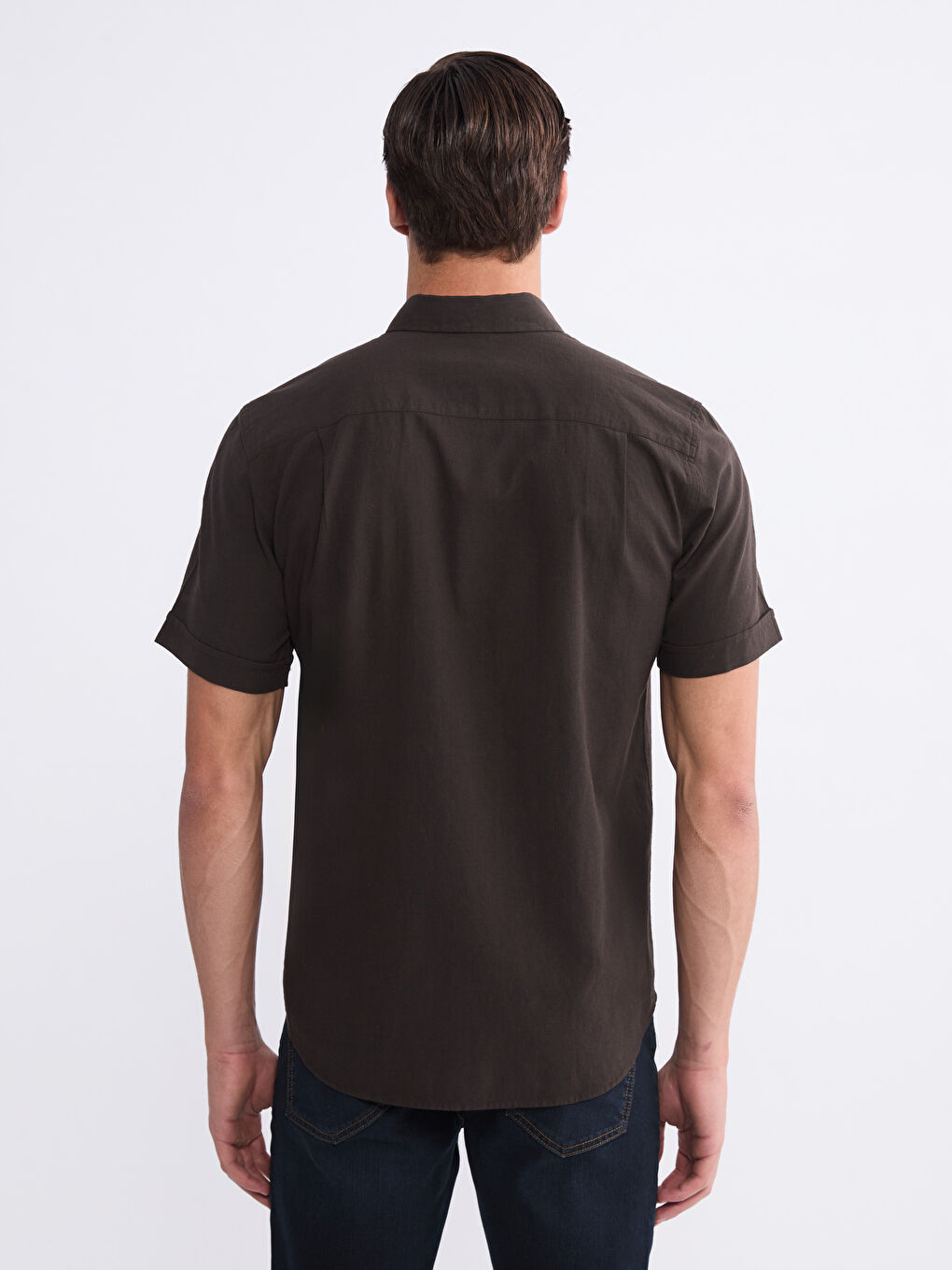 Kahverengi Regular Fit Kısa Kollu Erkek Gömlek-3