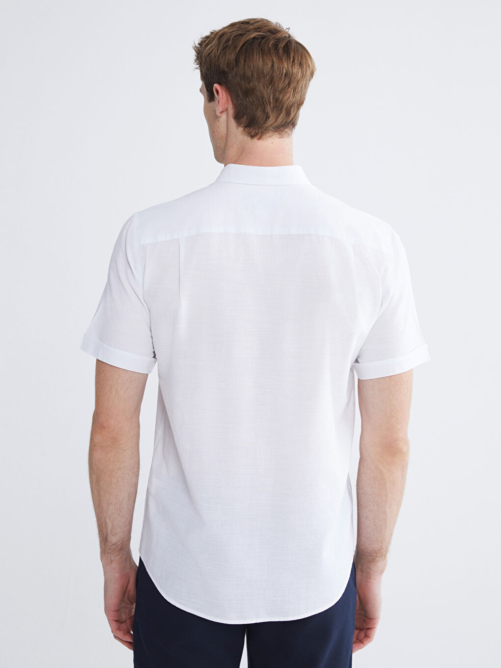 Beyaz Regular Fit Kısa Kollu Erkek Gömlek-3