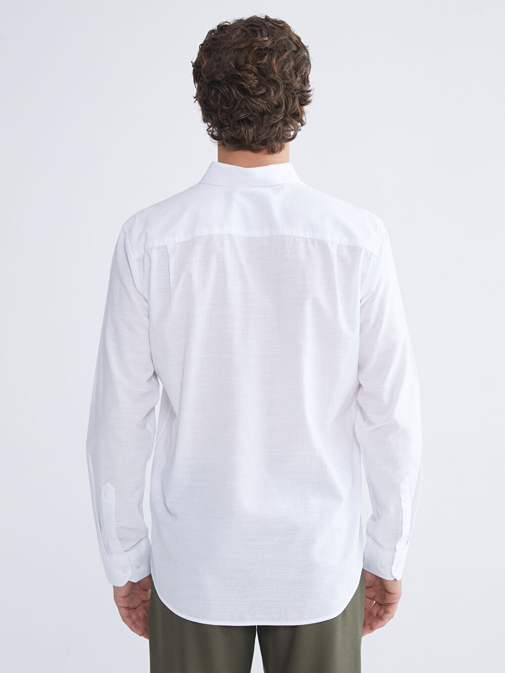Beyaz Regular Fit Uzun Kollu Erkek Gömlek-3