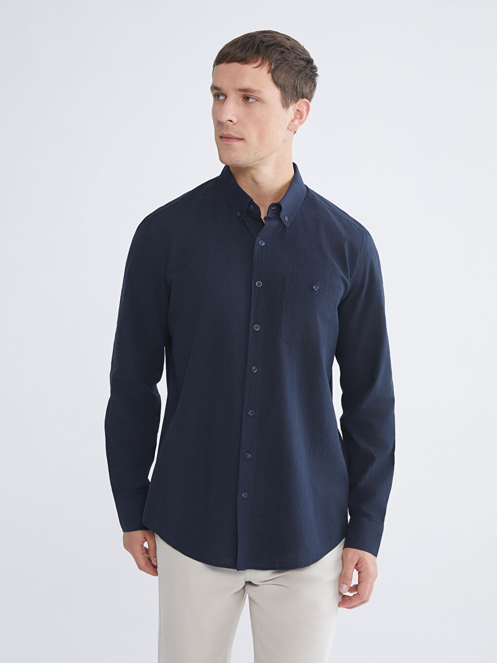 Lacivert Regular Fit Uzun Kollu Erkek Gömlek